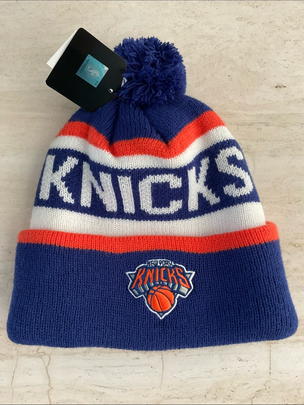 New York Knicks Pom Hat Knit Embroidered Logo Beanie NBA Basketball NY NYK New